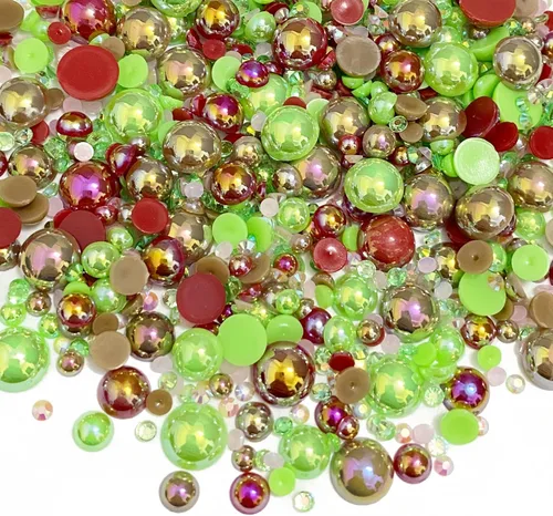 Miniatura 21 de Diamantes de imitación de media perla roja y negra de 1.06 oz para manualidades, tamaño mixto de 0.116 a 0.394 pulgadas, diamantes de imitación