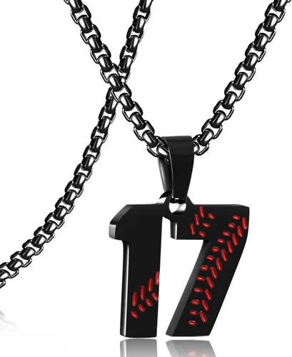 Miniatura 90 de SKQIR Colgante de número de jersey de béisbol para hombres y niños - Cadena de acero inoxidable para atletas - Negro