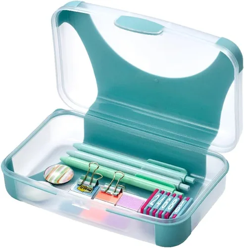 Miniatura 8 de LockerMate by Bostitch Estuche rígido para lápices, caja de lápices de plástico duradero, diseño apto para niños, negro y transparente