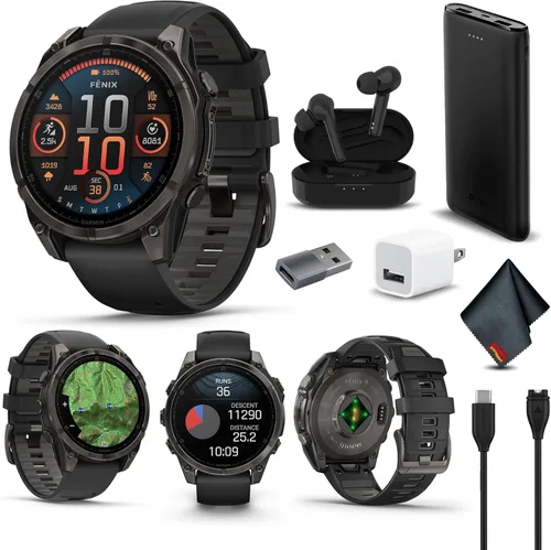 Miniatura 14 de Garmin Fenix 8 AMOLED Premium Multisport GPS Smartwatch gris pizarra con banda de silicona negra, linterna LED incorporada, paquete de reloj