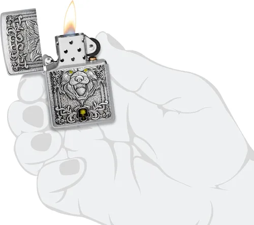Miniatura 5 de Encendedores Zippo Lobo Emblema de lobo y cráneo cromado cepillado