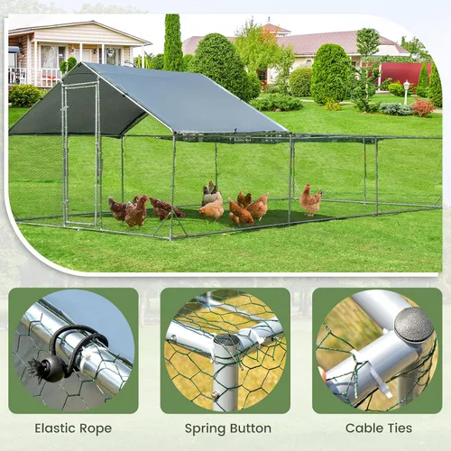 Miniatura 5 de Giantex Gallinero de metal grande de 20 pies, jaula de aves de corral para gallinas, cubierta impermeable y resistente al sol, marco de acero