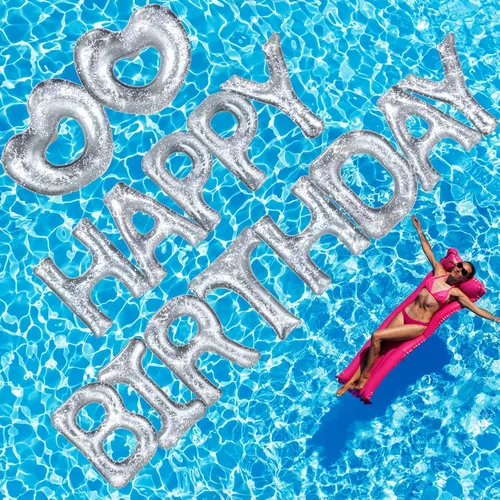 Flotador inflable para piscina de cumpleaños, 15 unidades, con letras de corazón, para fiesta de piscina, globo grande de 20 pulgadas, decoración de