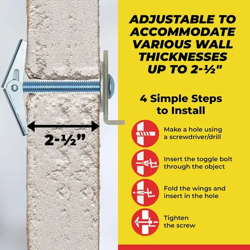 Miniatura 7 de QUALIHOME Anclajes de perno de resorte – Anclajes de pared resistentes para colgar artículos con paredes huecas y más – Anclaje de pared hueco