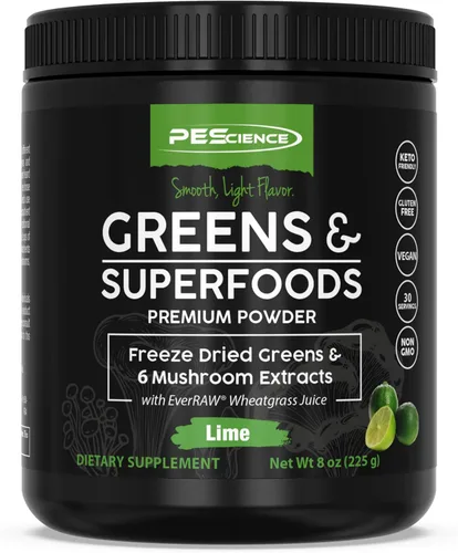 Miniatura 7 de PEScience Greens Powder Superfood con clorofila natural, polvo de hongos Reishi y cola de pavo, col rizada liofilizada, espinacas, brotes