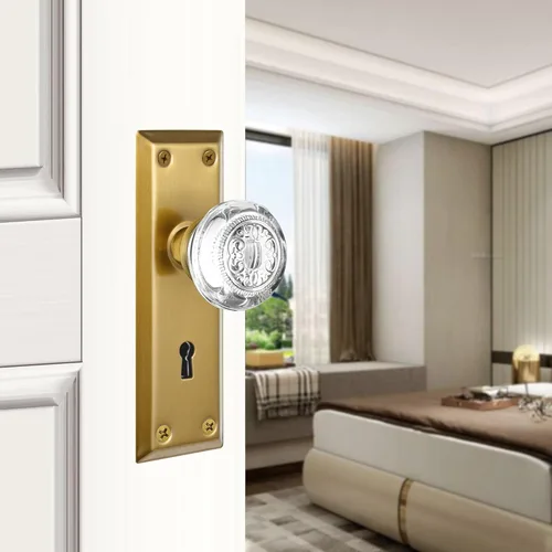 Miniatura 2 de Juego de cerradura de embutir ToPToToo para puerta interior, pomos de puerta de vidrio con cerradura, reemplazo de perilla de puerta estilo antiguo