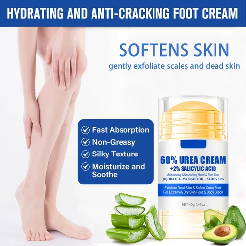 Miniatura 3 de Crema de urea 60 por ciento para pies de máxima fuerza, crema para pies de urea con ácido salicílico al 2%, loción para pies, removedor de callos