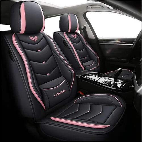 Miniatura 6 de Fundas de asiento de automóvil de cuero, juego completo de fundas de asiento de cobertura completa con soporte lumbar fijo, fundas de asiento
