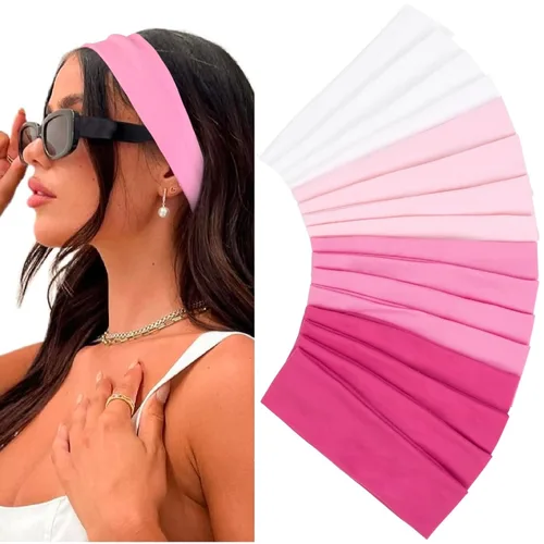 Miniatura 14 de Huachi Diademas antideslizantes para mujer, paquete de 16 bandas elásticas deportivas para el cabello para mujer, diadema de tela de algodón suave