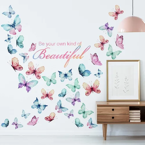 Miniatura 6 de Mfault Calcomanía de pared con frase inspiradora para niñas, diseño de mariposa, texto positivo, decoración para dormitorio, sala de estar