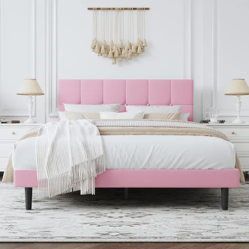 Miniatura 12 de Marco de Cama Tamaño Twin con Cabecera Capitonada Ajustable – Cama de Plataforma Tapizada en Terciopelo, Marco Resistente y Listones, No Necesita