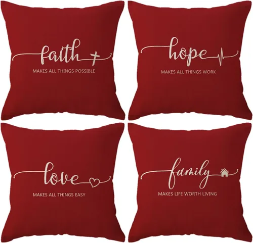 Miniatura 9 de Fundas de almohada inspiradoras con texto inspirador, fe, esperanza, amor, familia, fundas de almohada decorativas de 18 x 18 pulgadas, fundas