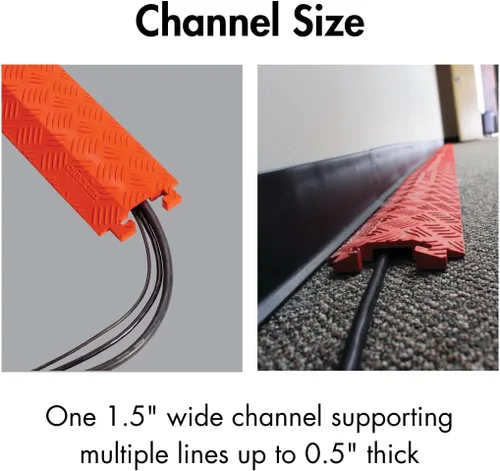 Miniatura 7 de Checkers Protector de cable ligero de 1 canal de 3 pies de largo para múltiples líneas de 0.5 pulgadas, cubierta de cable de piso para pasarelas