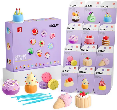 Miniatura 9 de LOUFOR Kits de arcilla de secado al aire – Arcilla de modelado para niños, ultraligera y suave, segura y no tóxica, 12 cajas de arcilla mágica