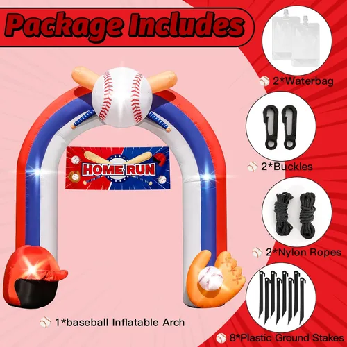 Miniatura 4 de Arco inflable gigante de béisbol de 9 pies para decoración de fiesta de campo de béisbol Baseball Blow-Up With Home Run Banner 1 Blower and 5