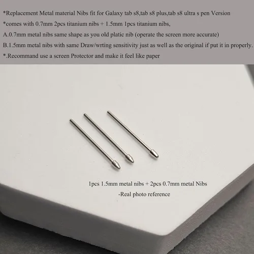 Miniatura 2 de Paquete de 2 + 1 lápiz capacitivo de repuesto para punta de metal, puntas de titanio para Galaxy Tab S8, Tab S8 Ultra Pen Piezas de repuesto
