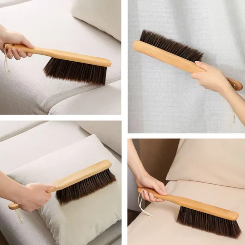 Miniatura 4 de 2 cepillos de polvo para escoba de mano, cepillos de banco de madera con cerdas suaves, cepillo para mostrador con mango de madera largo, cepillo