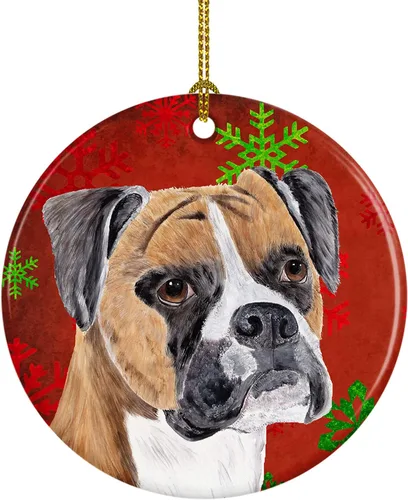 Miniatura 41 de Caroline's Treasures Bulldog English - Copos de nieve rojos y verdes, adorno de cerámica de Navidad, decoración colgante para el hogar, Navidad