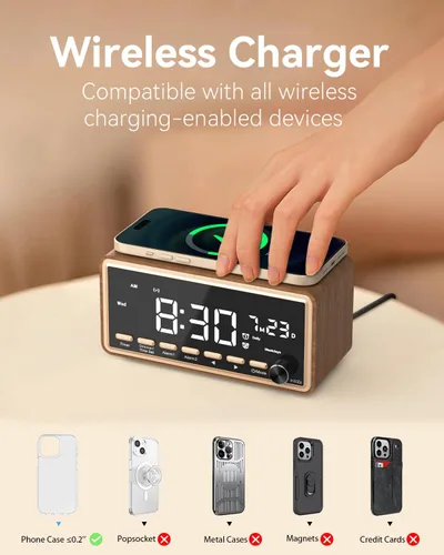 Miniatura 5 de Radio despertador digital para dormitorios, radio FM y máquina de sonido de ruido blanco con temporizador, altavoz Bluetooth, reloj despertador dual