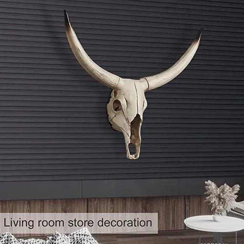 Miniatura 6 de Escultura de pared de cabeza de vaca de simulación retro, taxidermia de imitación, colgante creativo para colgar en la pared, colgante creativo