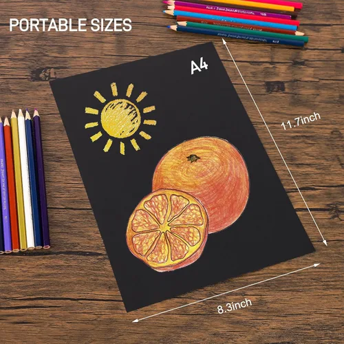 Miniatura 4 de FEITAKE Cuaderno de bocetos de papel negro, 120 páginas (60 hojas) en tamaños A4/150 GSM (90 libras) cuaderno de dibujo artístico pesado
