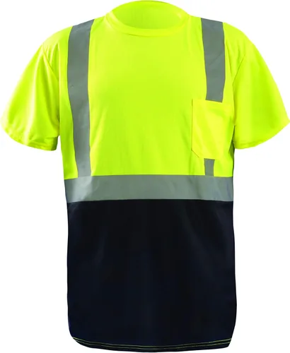 Miniatura 11 de OccuNomix LUX-SSETP2B-YS Camiseta clásica estándar de manga corta con textura ojo de pájaro absorbente con bolsillo, clase 2, 100% poliéster ANSI