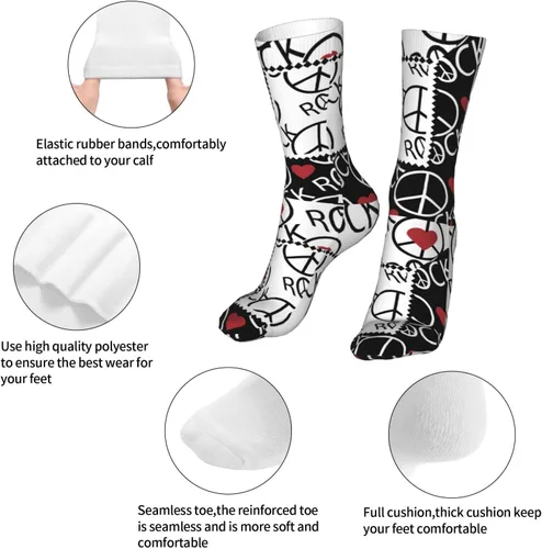 Miniatura 5 de Calcetines abstractos de Hard Rock con signo de paz, negro y blanco, para mujer y hombre, calcetines casuales para deportes al aire libre