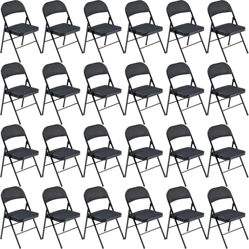 Miniatura 25 de Paquete de 4 sillas plegables negras con cojín acolchado y respaldo para interiores y exteriores, silla plegable comercial apilable portátil