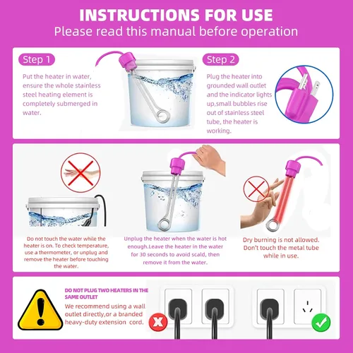 Miniatura 7 de Calentador de agua de inmersión de 1200 W, calentador de agua de cubo de acero inoxidable 304, calentamiento rápido para bañera, agua de piscina
