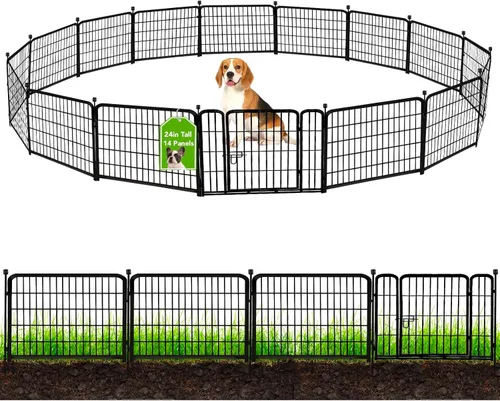 Miniatura 8 de ADAVIN Cercas y Bordes de Jardín de 32 Pulgadas (Alto), 1 Puerta + 3 Paneles Cerca para Perros Exterior para Patio, Cerca Barrera de Metal de Hierro