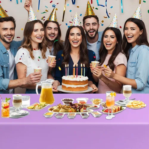 Miniatura 5 de Paquete de 3 manteles de plástico desechables de 54 x 108 pulgadas, color morado claro, azul claro, rosa claro, para mesas de 6 a 8 pies, fiestas