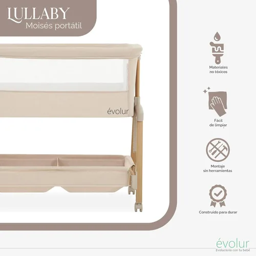 Miniatura 5 de évolur Cuna portátil con ruedas, moisés ajustable para el lado de la cama, lados de malla transpirable, canastilla de almacenamiento grande, fácil