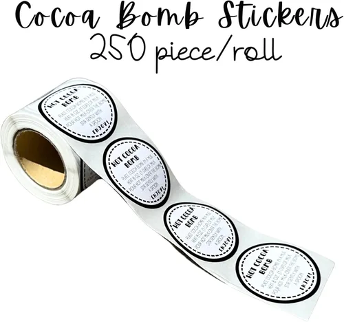 Miniatura 2 de Calcomanías de bomba de cacao caliente para caja, embalaje a granel de 250 por rollo, etiqueta de 2 pulgadas, instrucciones de etiqueta