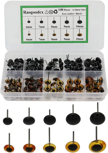Miniatura 4 de 140pcs aguja fieltro ojos 0.236-0.394 in mini cristal ámbar con ojos negros kits para muñecos de peluche muñecas fieltro lana manualidades Ámbar