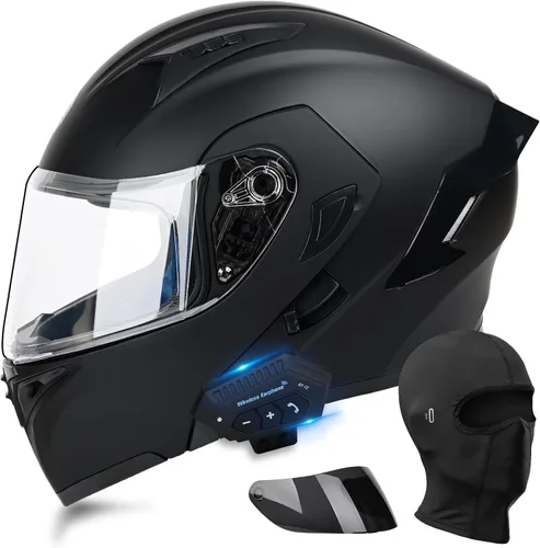 Miniatura 9 de Casco de motocicleta modular con Bluetooth UWILSEE, Casco integral abatible de cara completa con visera doble aprobado por DOT, con altavoces duales