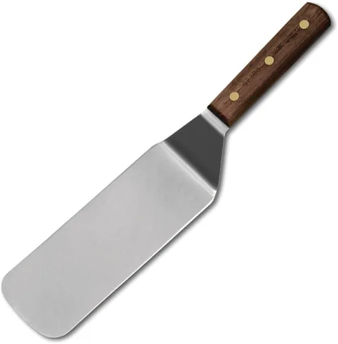HIC Kitchen Dexter-Russell - Volteador de hamburguesas, acero inoxidable con mango de nogal, fabricado en los Estados Unidos, 8 por 3