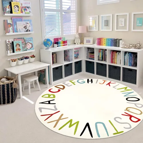 Miniatura 10 de LIVEBOX ABC Play Room - Alfombra redonda para niños, alfombra grande y colorida para guardería, alfombra de área de arcoíris para aula, alfombras