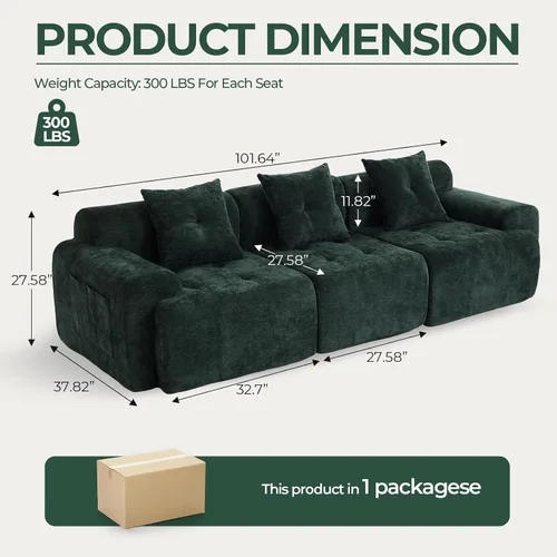 Miniatura 2 de Sofá seccional modular de 101.65 pulgadas para sala de estar, sofá nube de 3 plazas con asiento profundo, tapicería de textura tejida, sofá sin