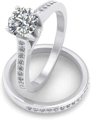 Miniatura 2 de Juego de anillos de compromiso de diamantes de 58 quilates en oro blanco de 10 quilates H-I I2-I3 Oro oro blanco de 10 quilates Diamante