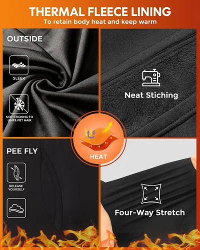 Miniatura 5 de CL convallaria 2 Pack Long Johns Thermal Underwear for Men Soft Fleece Lined Base Layer Cold Weather Set XS-4XL