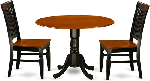 East West Furniture DLWE3-BCH-W Dublin - Juego de cocina de 3 piezas que contiene una mesa redonda con gotas y 2 sillas de comedor, 42 x 42 Negro y
