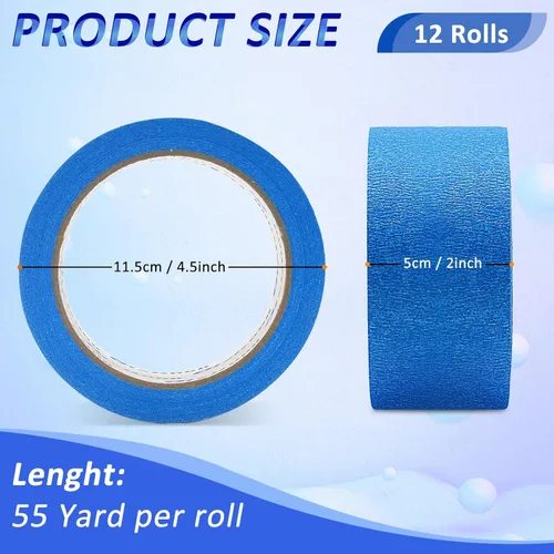 Miniatura 2 de Oleitodh 12 Rollos de Cinta Azul para Pintores a Granel 2 pulgadas x 660 Yardas, Cinta de Enmascarar para Pintores Sin Residuos Cinta de Pintura
