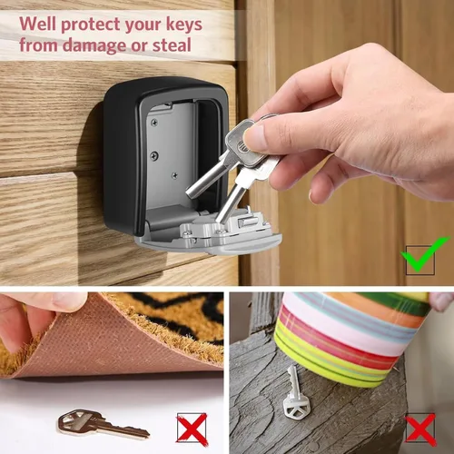 Miniatura 6 de Caja de bloqueo de llave reiniciable de 4 dígitos, aleación de zinc antirrobo para montaje en pared, segura, resistente a la intemperie, a prueba