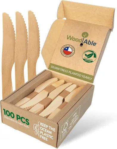 Miniatura 12 de Juego de cubiertos de madera desechables – 100% compostable para el hogar – 100 tenedores de 6.5 pulgadas, utensilios de bambú alternativos
