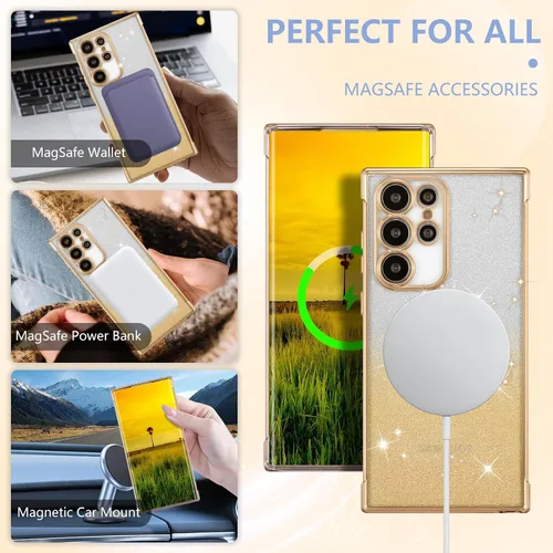 Miniatura 5 de ZTOFERA Funda magnética para Samsung Galaxy S22 Ultra 5G con gradiente de purpurina, [Compatible con MagSafe] Funda de lujo con chapado de purpurina