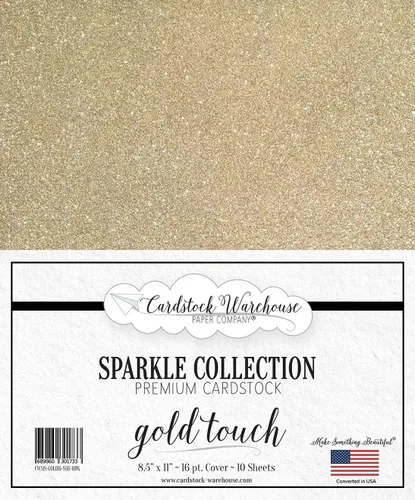 Cardstock Warehouse Sparkle Gold Touch Glitter - 8.5 x 11 pulgadas - 16 Pt. / 280 Gsm Premium Cardstock Paper - 10 hojas Toque dorado