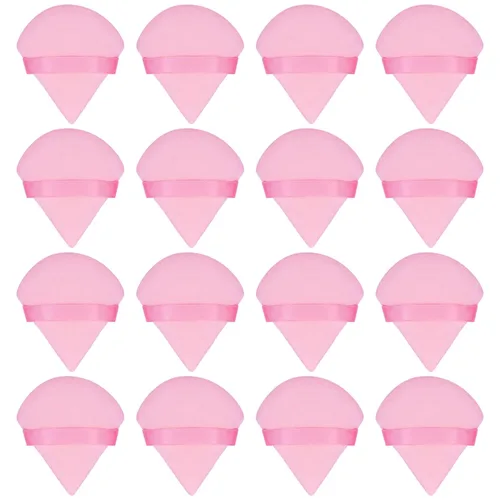 16 Esponjas de Maquillaje Triangulares, Esponja de Maquillaje Facial para Polvo Suelto Corporal Herramienta de Belleza Rosa