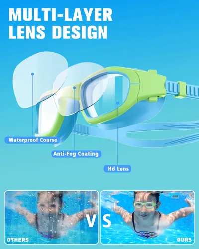 Miniatura 3 de Kids Swim Goggles with Silicone Swim Cap, Swimming Goggles Cap Set for Kids 6-14, Anti-Fog Anti-UV for Boys Girls