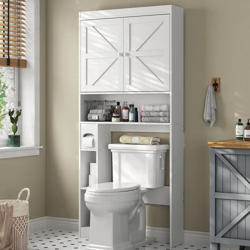 Miniatura 10 de Furnideco Gabinete de Almacenamiento Sobre el Inodoro de 32.3'' de Ancho con Puertas de Granero, Estante Sobre el Inodoro Gabinete de Almacenamiento