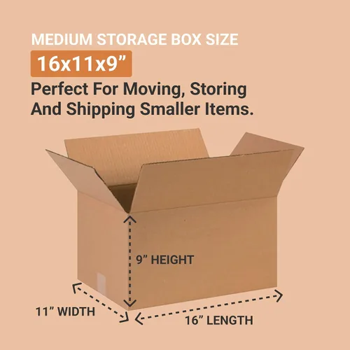 Miniatura 2 de BOX USA Cajas de envío medianas de 16 pulgadas de largo x 11 pulgadas de ancho x 9 pulgadas de alto, paquete de 25 cajas de cartón corrugado